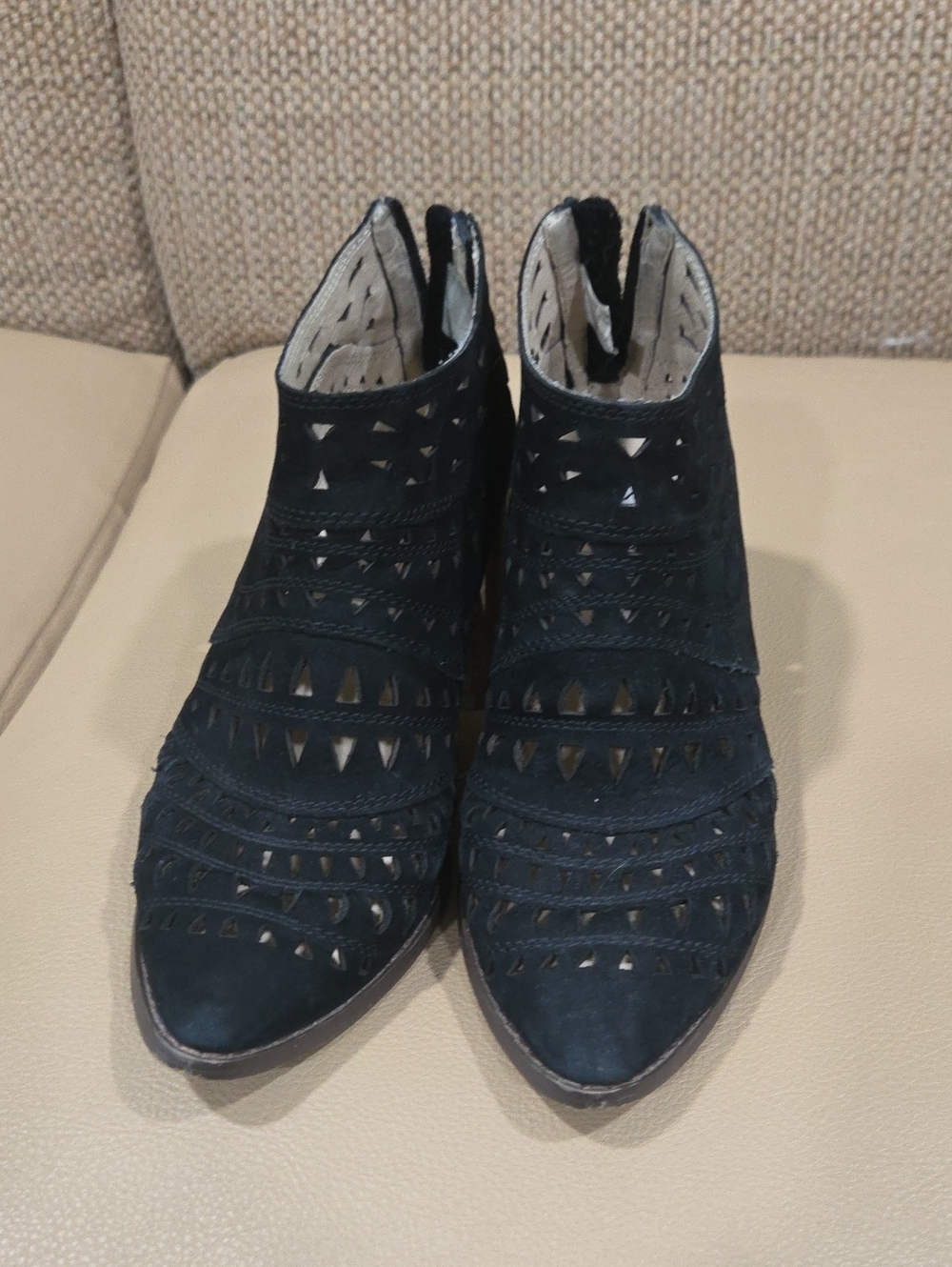 Steve Madden Genuine Suede Black Laser-Cut Ankle Booties